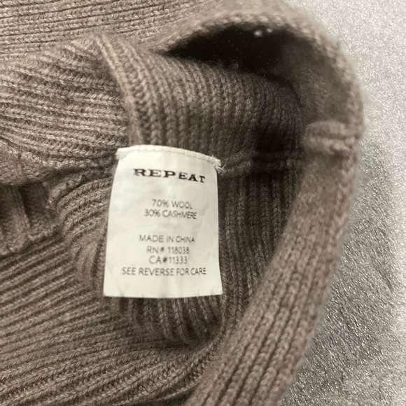 [XS]Repeat Oats Tan Funnel Neck Wool Cashmere Relaxed Fit SS Sweater - Picture 7 of 9